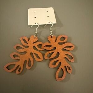 Leaf-Shaped Wooden Earrings